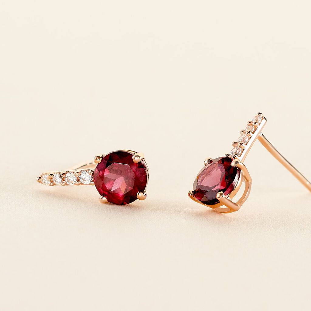 Bijoux D'oreilles Monroe Or Rose Rhodolite Oxyde De Zirconium - Puces Femme | Marc Orian