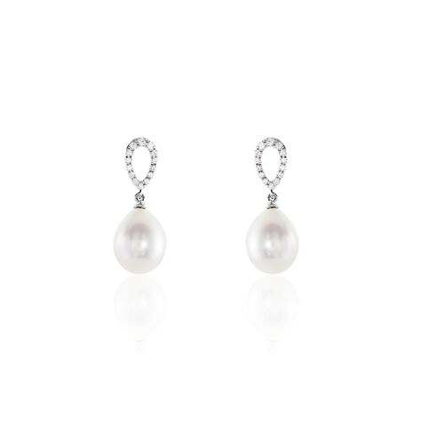 Boucles D'oreilles Pendantes Or Blanc Jessamyn Perles De Culture Oxyde - Pendantes Femme | Marc Orian