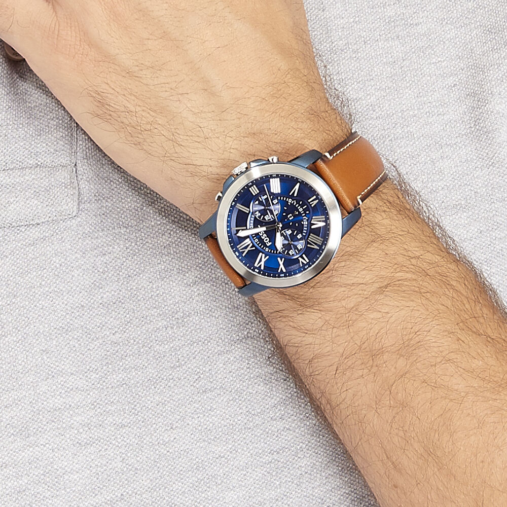 Montre grant chronographe en cuir 2024 bleu