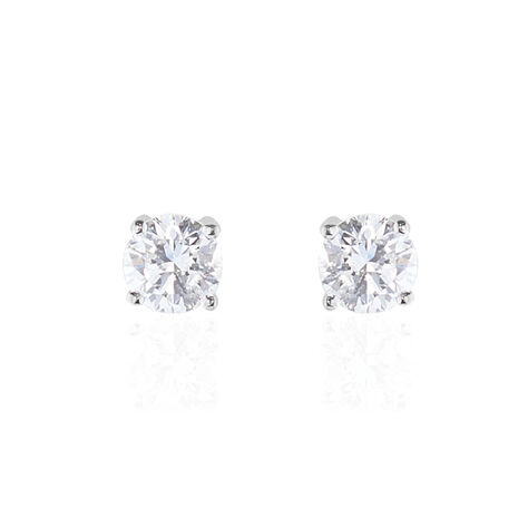 Boucles D'oreilles Puces 4 Griffes Or Blanc Diamant Synthetique - Puces Femme | Marc Orian