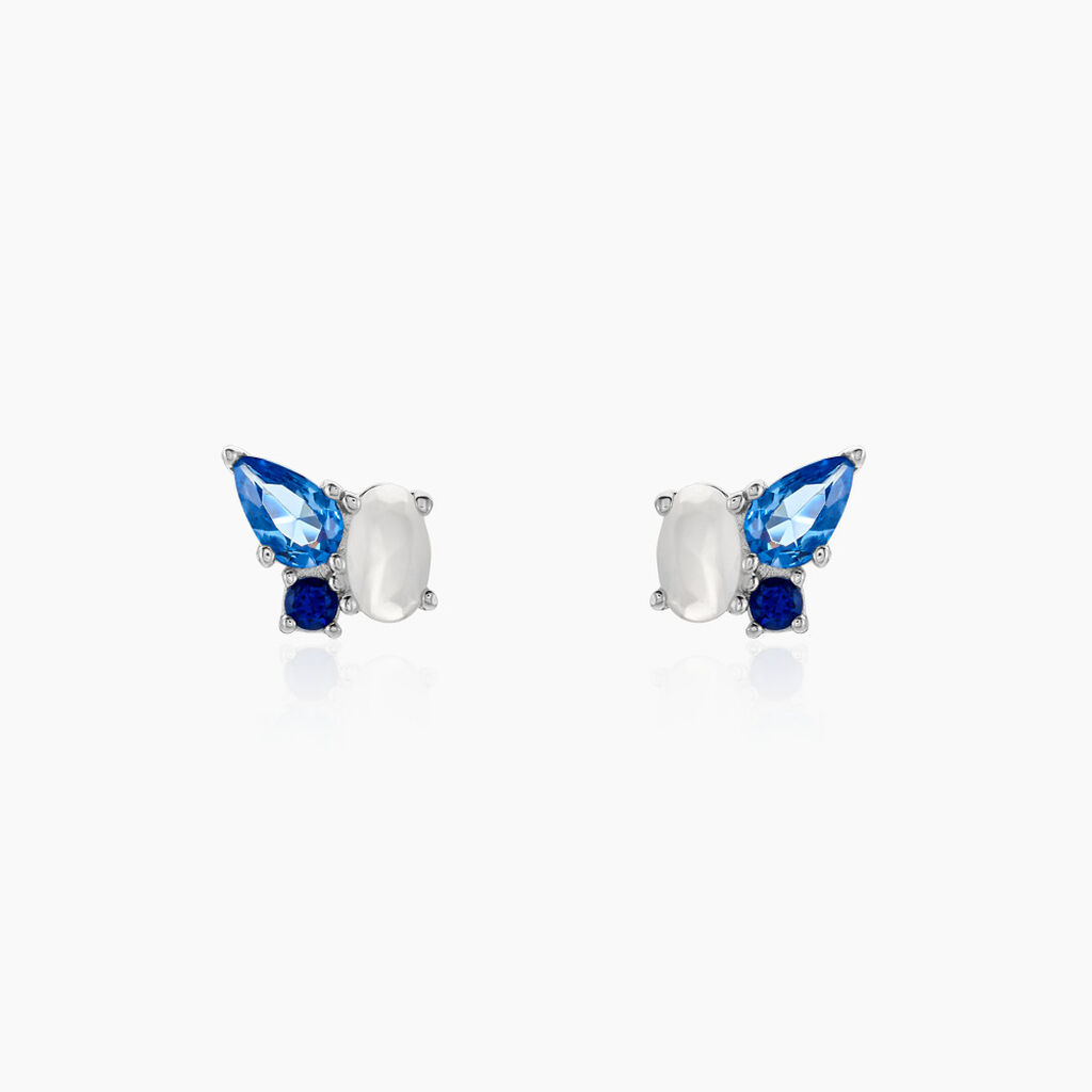 Boucles D'oreilles Puces Doja Argent Blanc Verre Spinelle - Puces Femme | Marc Orian