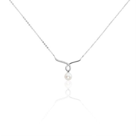 Collier Or Blanc Proximae Perle De Culture Oxydes De Zirconium - Colliers avec pierres Femme | Marc Orian