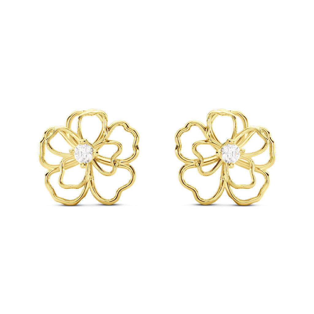 Boucles D'oreilles Puces Floraison Dorée Or Jaune Oxyde De Zirconium - Puces Femme | Marc Orian